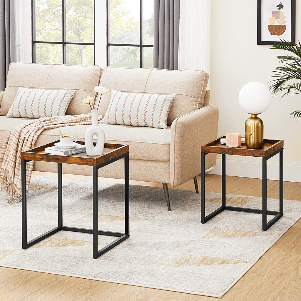Rustic Brown and Black Nesting Tables with Raised Edges – Set of 2