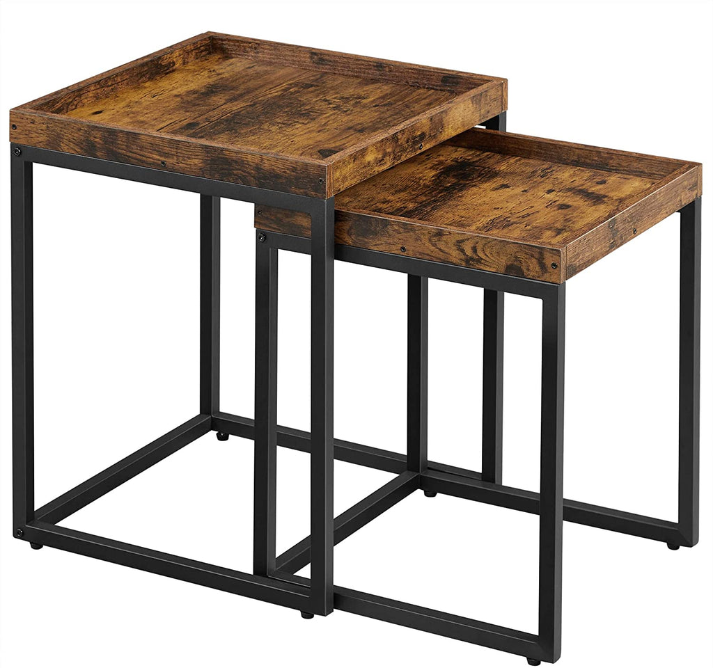 Rustic Brown and Black Nesting Tables with Raised Edges – Set of 2