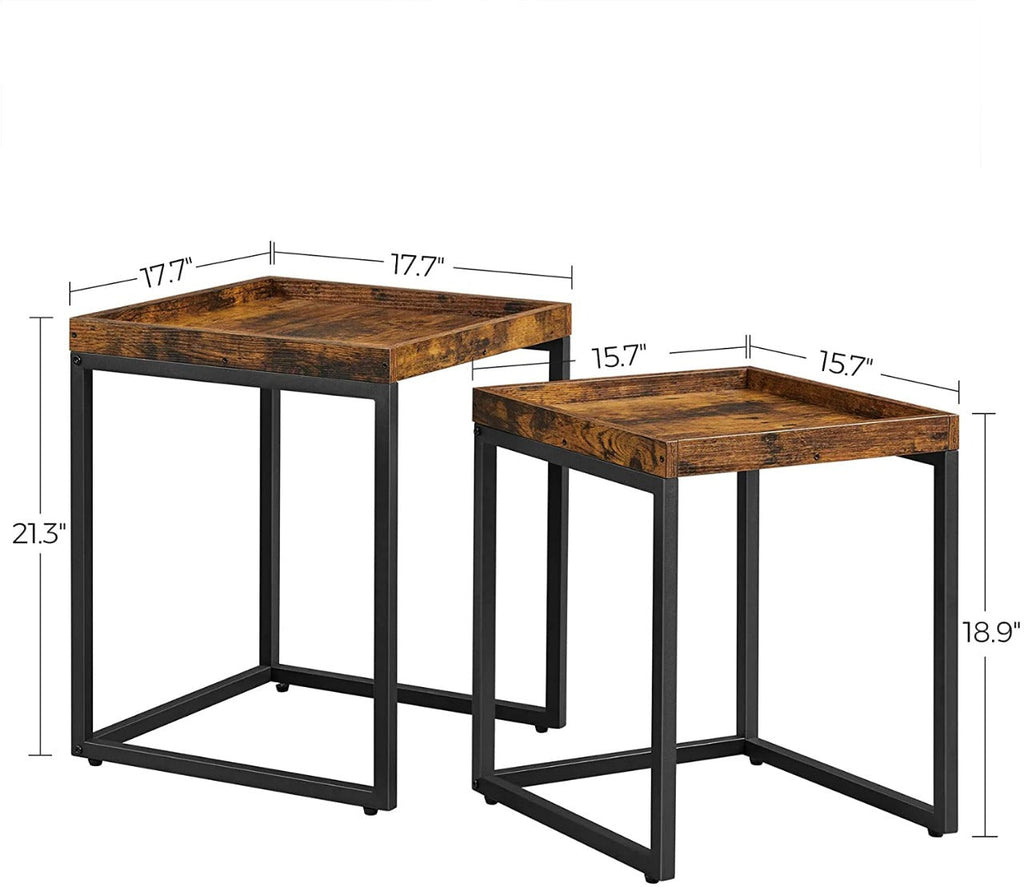 Rustic Brown and Black Nesting Tables with Raised Edges – Set of 2