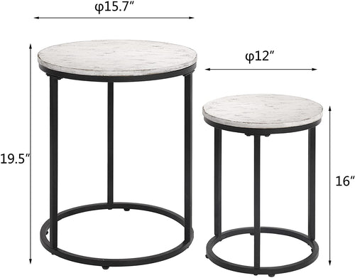 Industrial Round Nesting Tables with Steel Frames – Set of 2