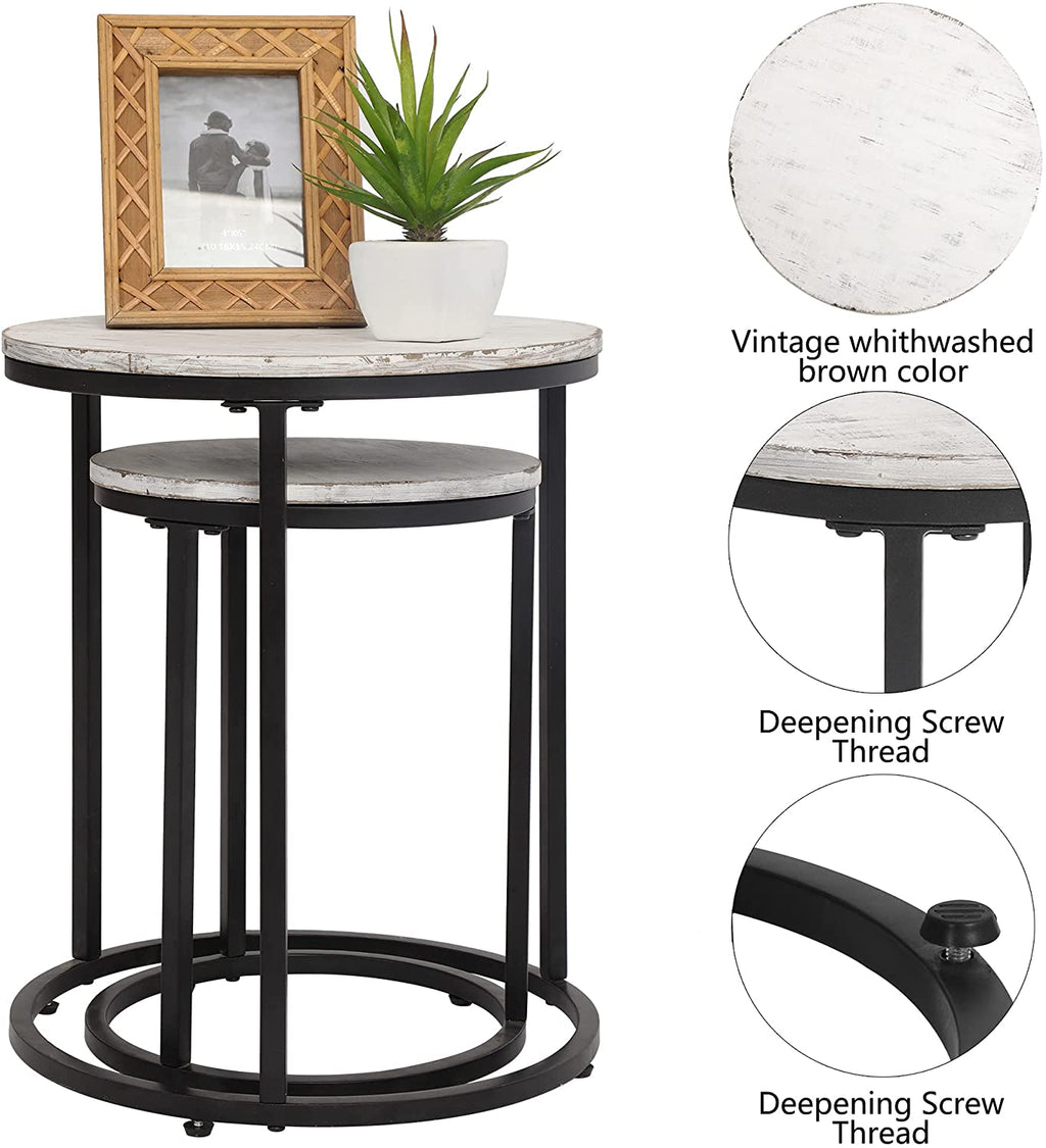 Industrial Round Nesting Tables with Steel Frames – Set of 2